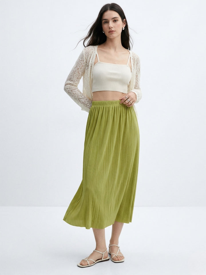 Green Plisse Midi Skirt