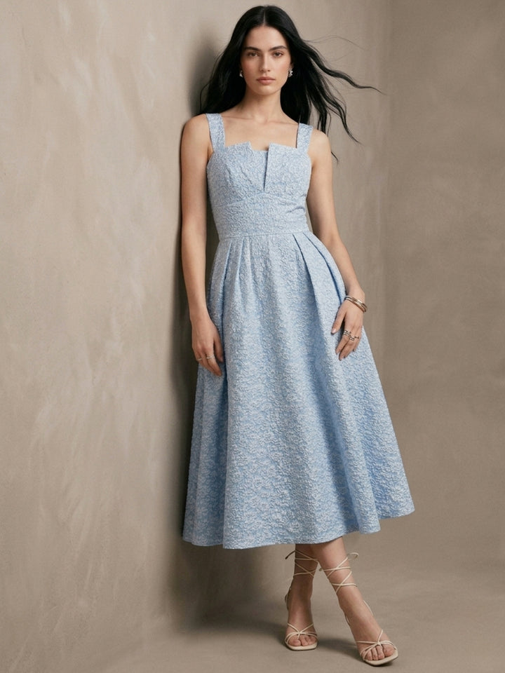 Light Blue Shoulder Strap Textured Dress