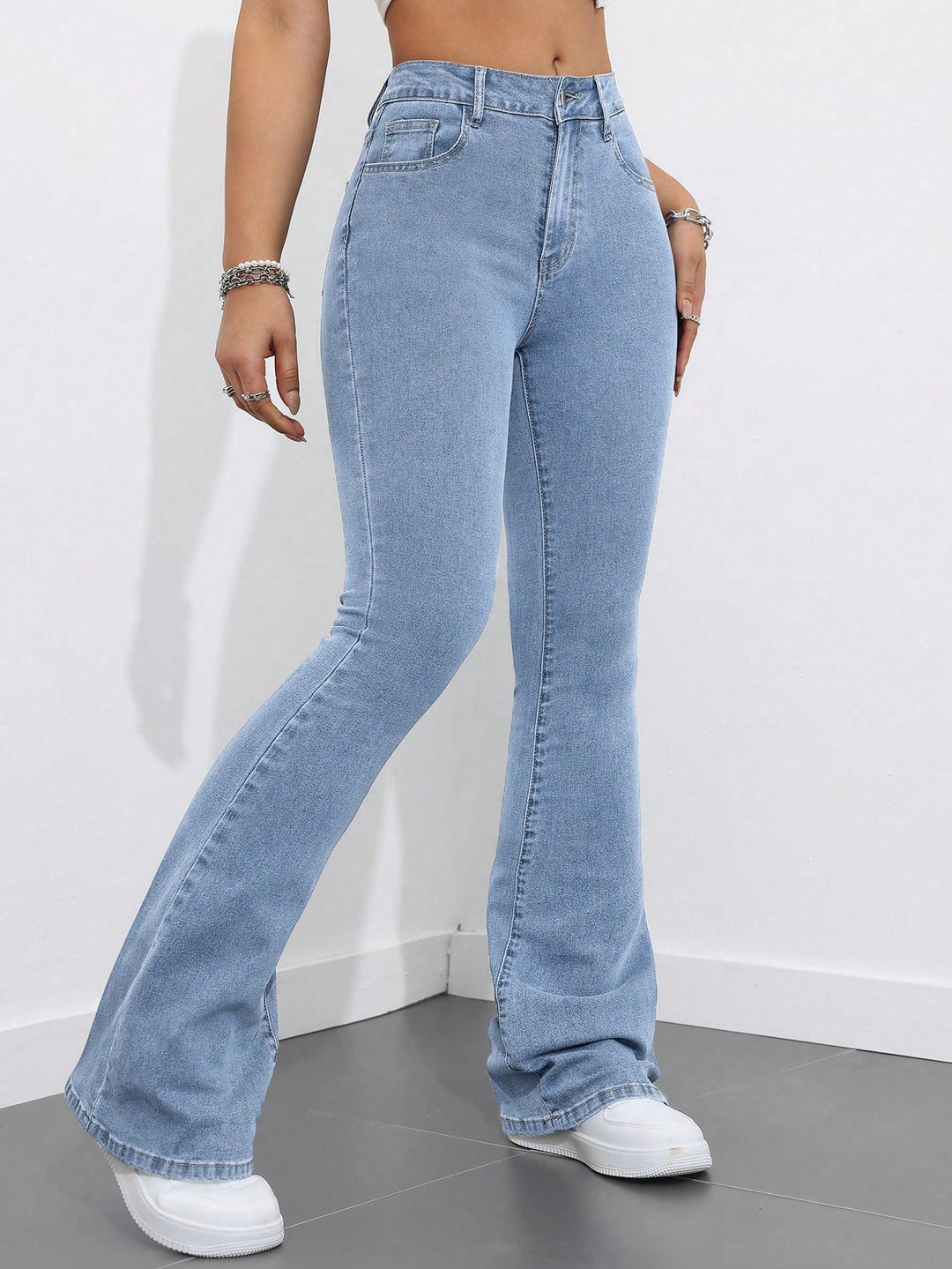 Light Blue Clean Washed Flared Jeans