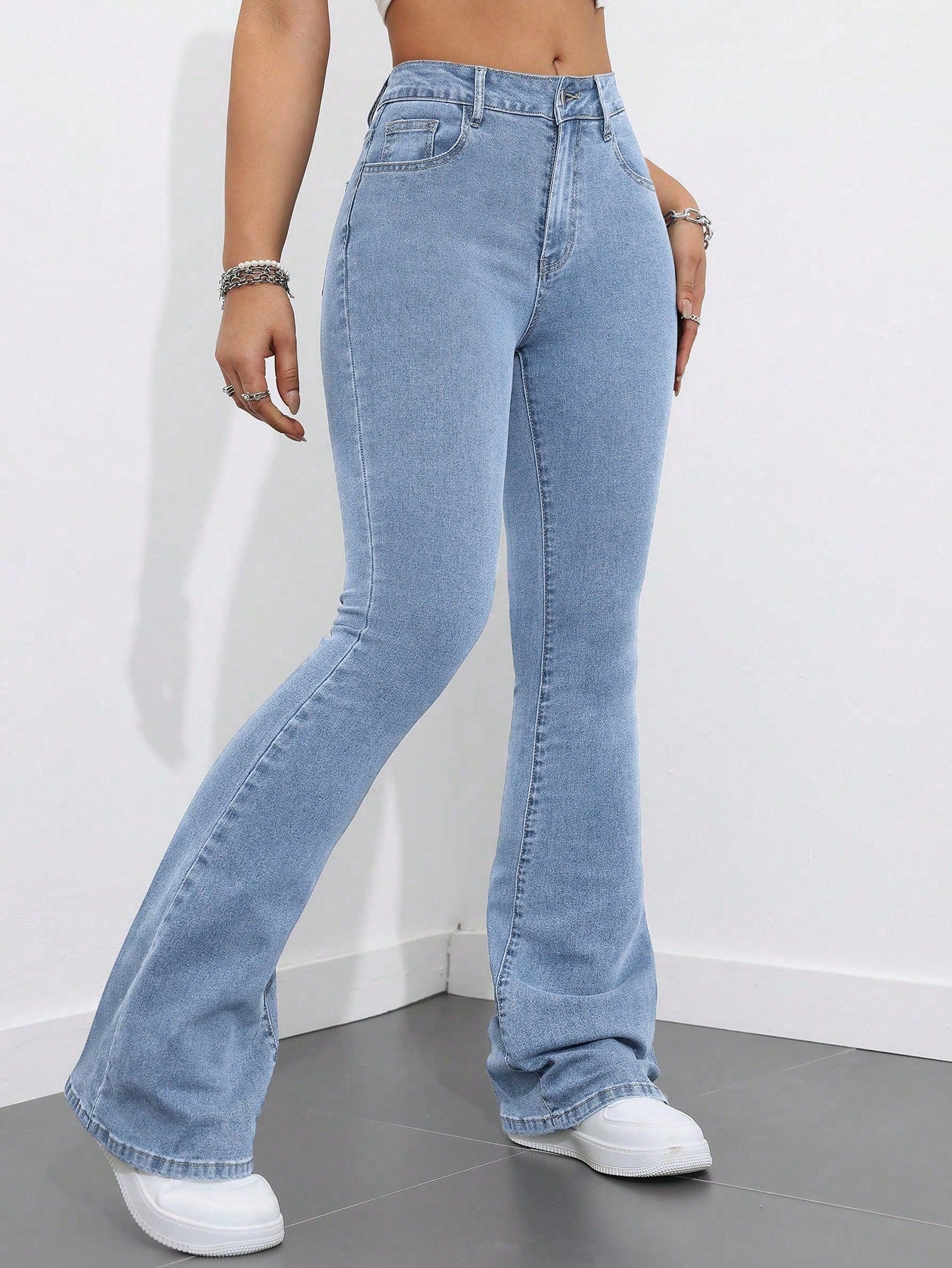 Light Blue Clean Washed Flared Jeans