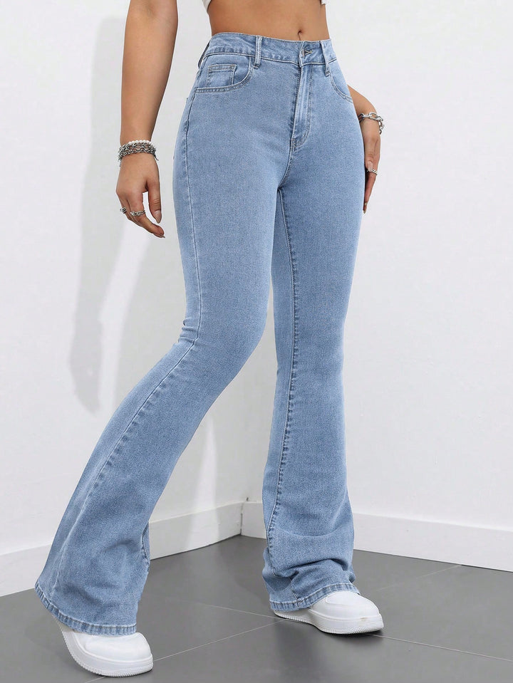 Light Blue Clean Washed Flared Jeans