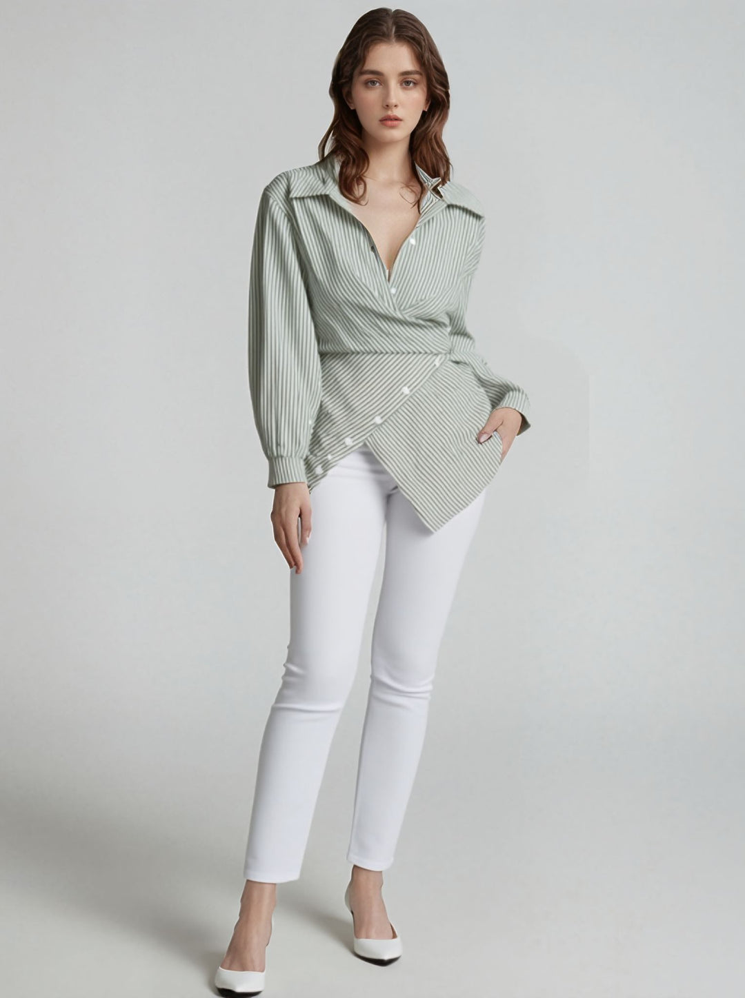 Green Striped Wrap Shirt
