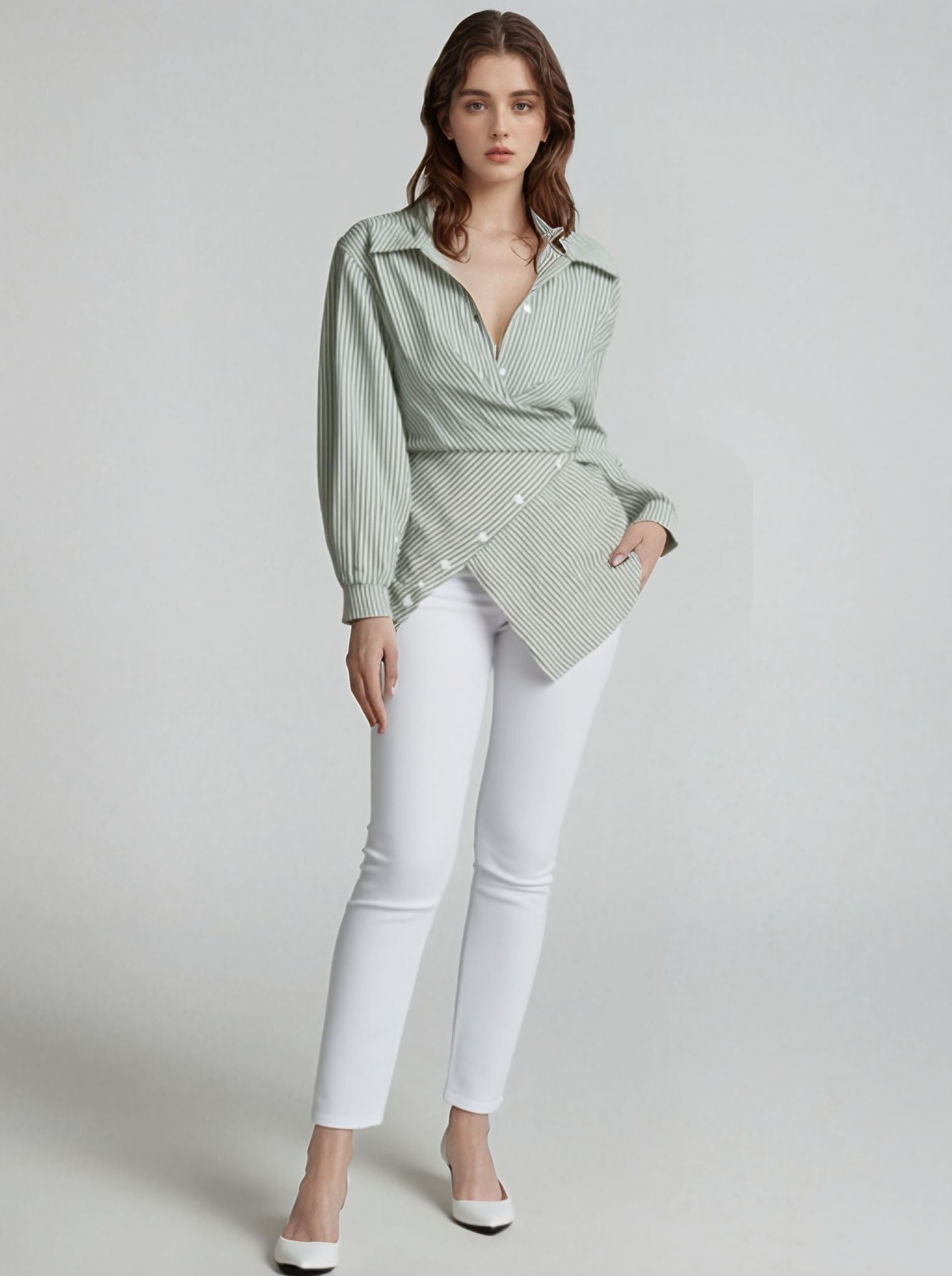 Green Striped Wrap Shirt