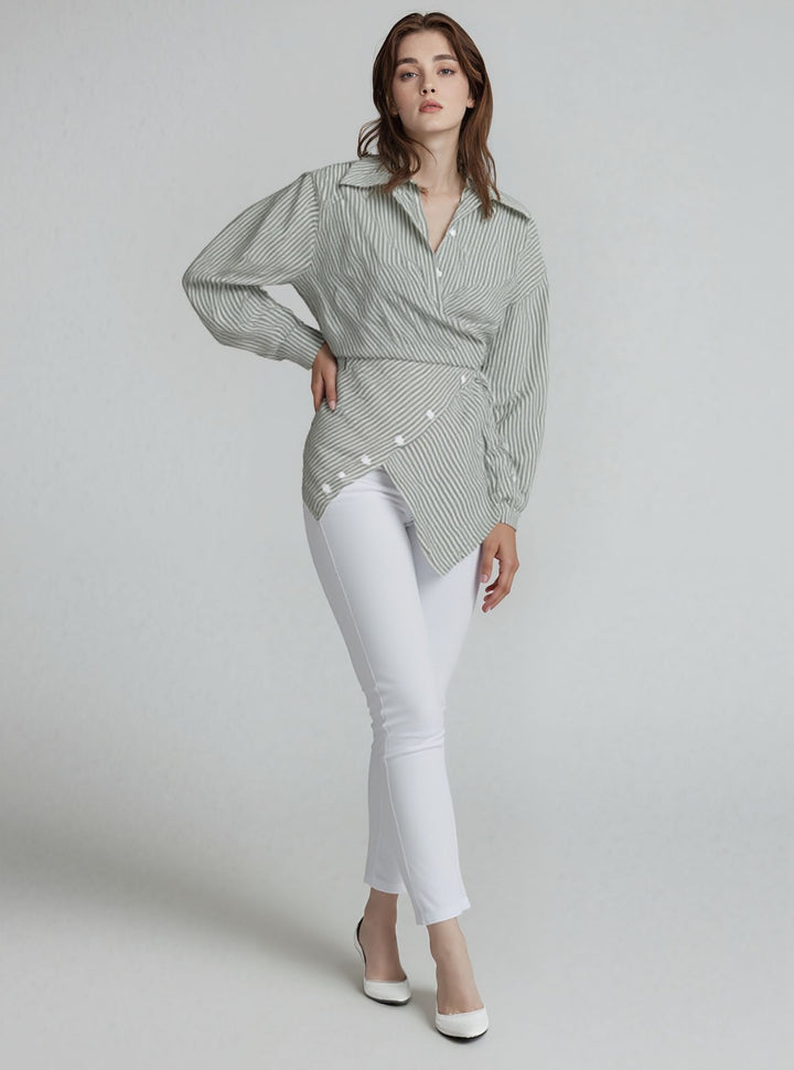 Green Striped Wrap Shirt