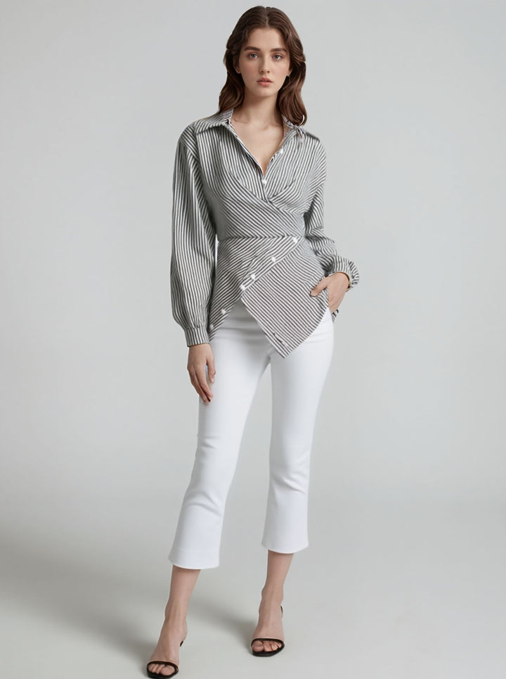 Black Striped Wrap Shirt