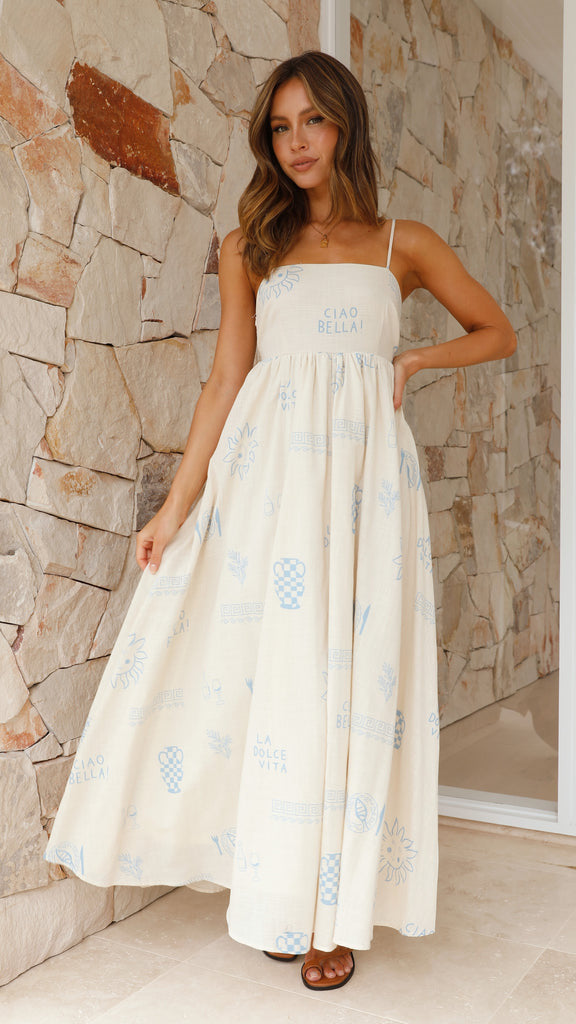 White Strappy Printed Midi