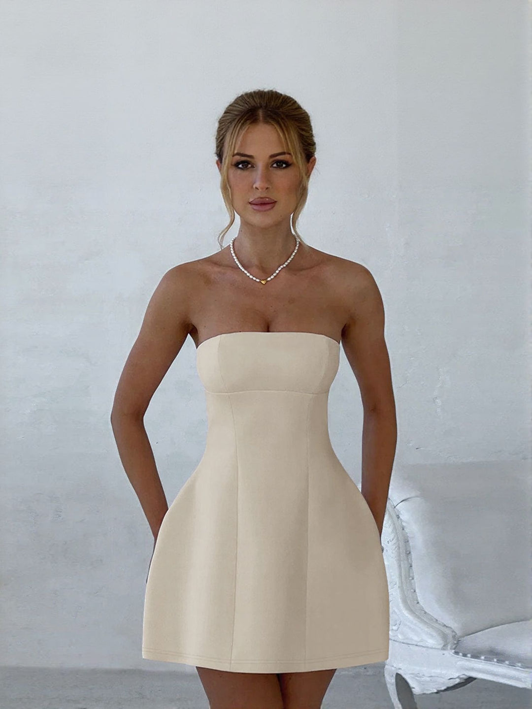 Offwhite Off Shoulder Skater Dress
