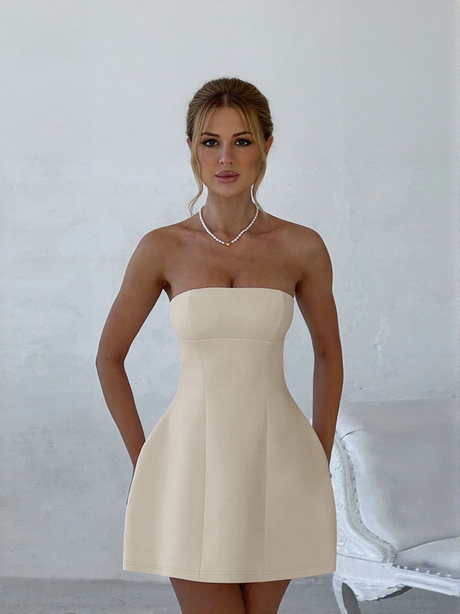 Offwhite Off Shoulder Skater Dress