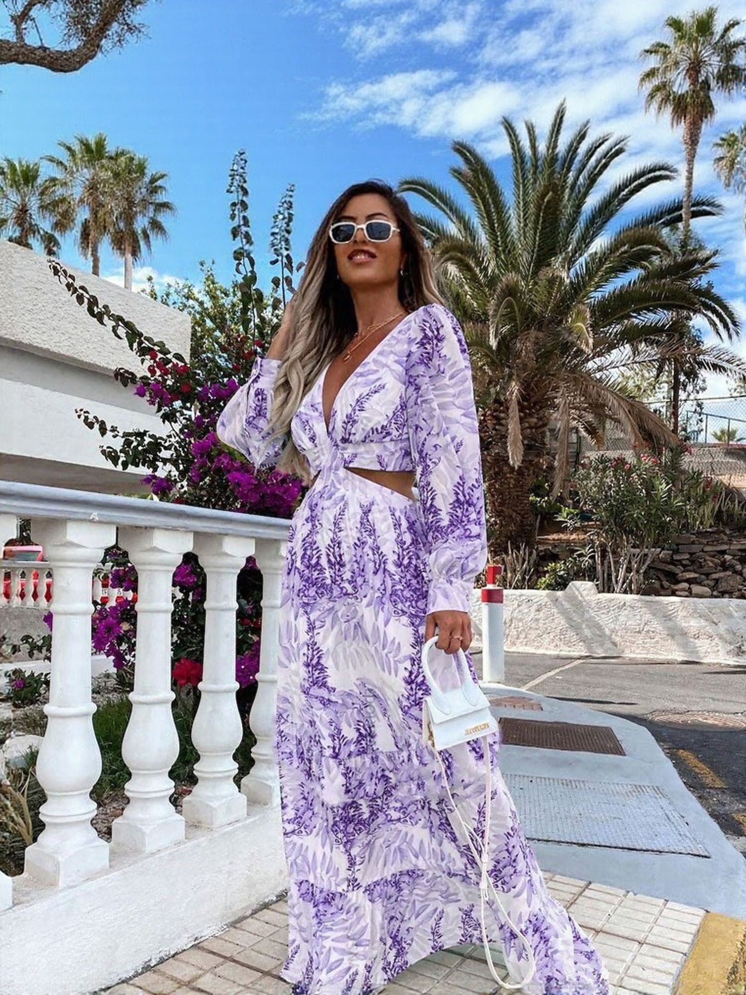 Purple Waist Cutout Maxi Dress