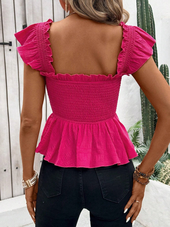 Red Front Bust Ruched Ruffle Top