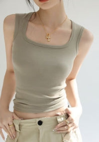 Khaki Scoop Neck Tank Top