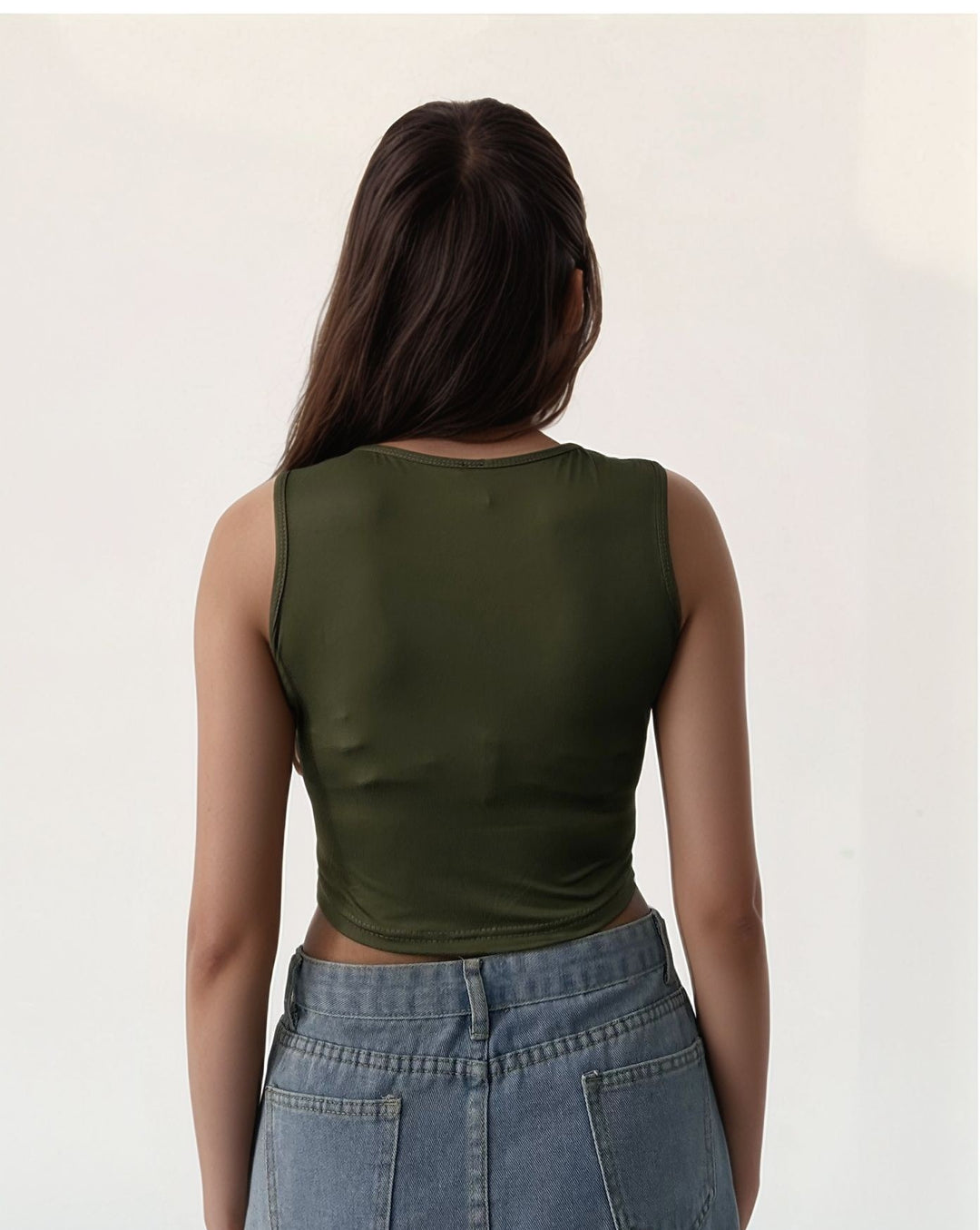 Green Basic Cropped Tank Top