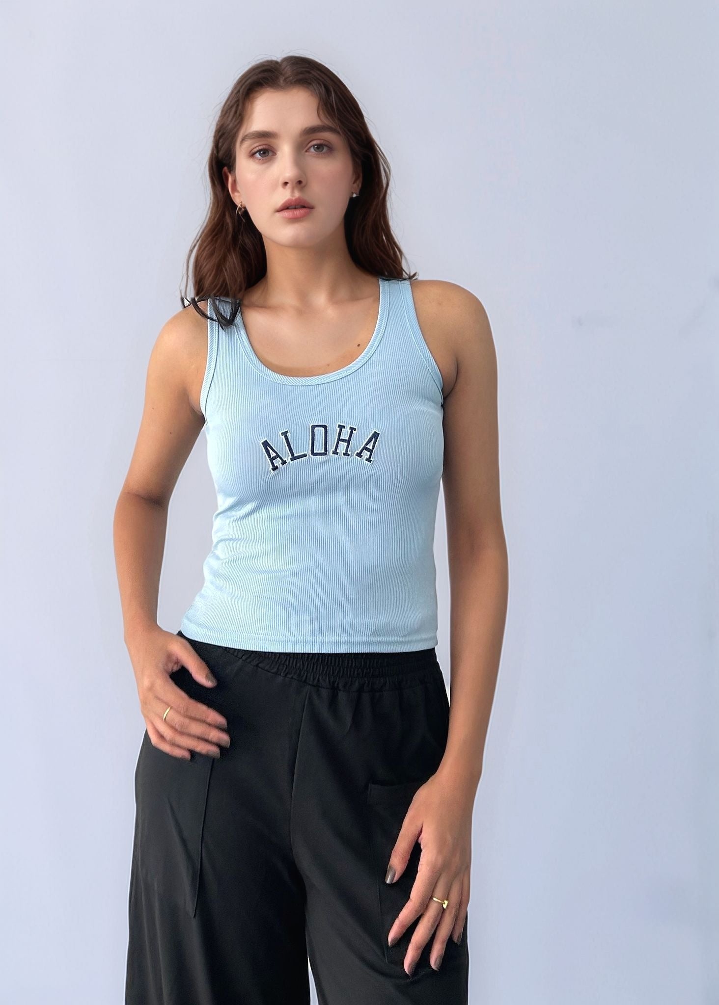 Blue Basic Cropped Tank Top