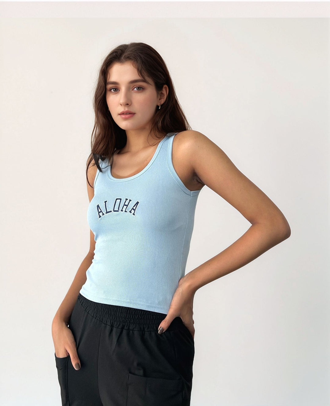 Blue Basic Cropped Tank Top