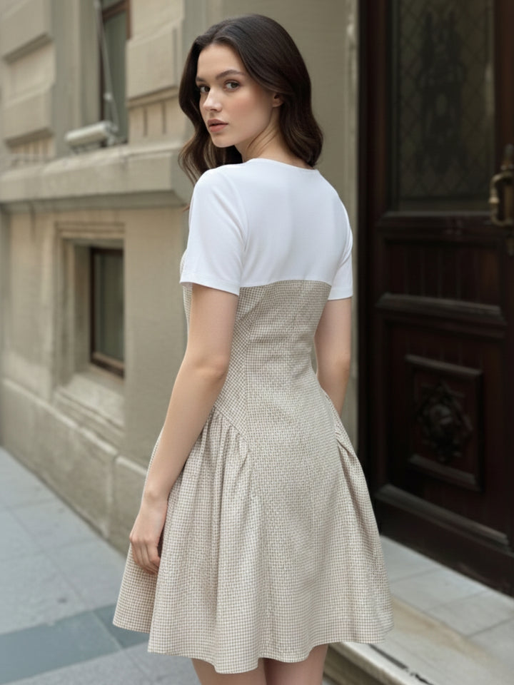 Multi Mini check dress with flared skirt.