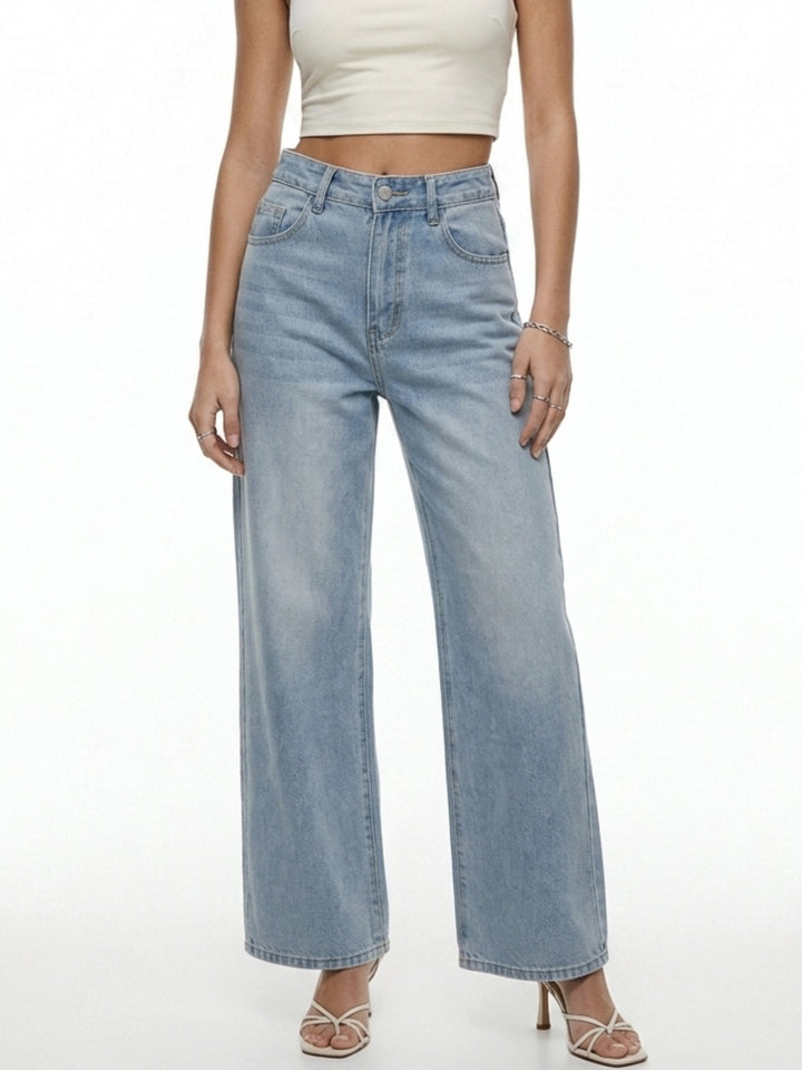 Light Blue Wide Leg Denim Jeans