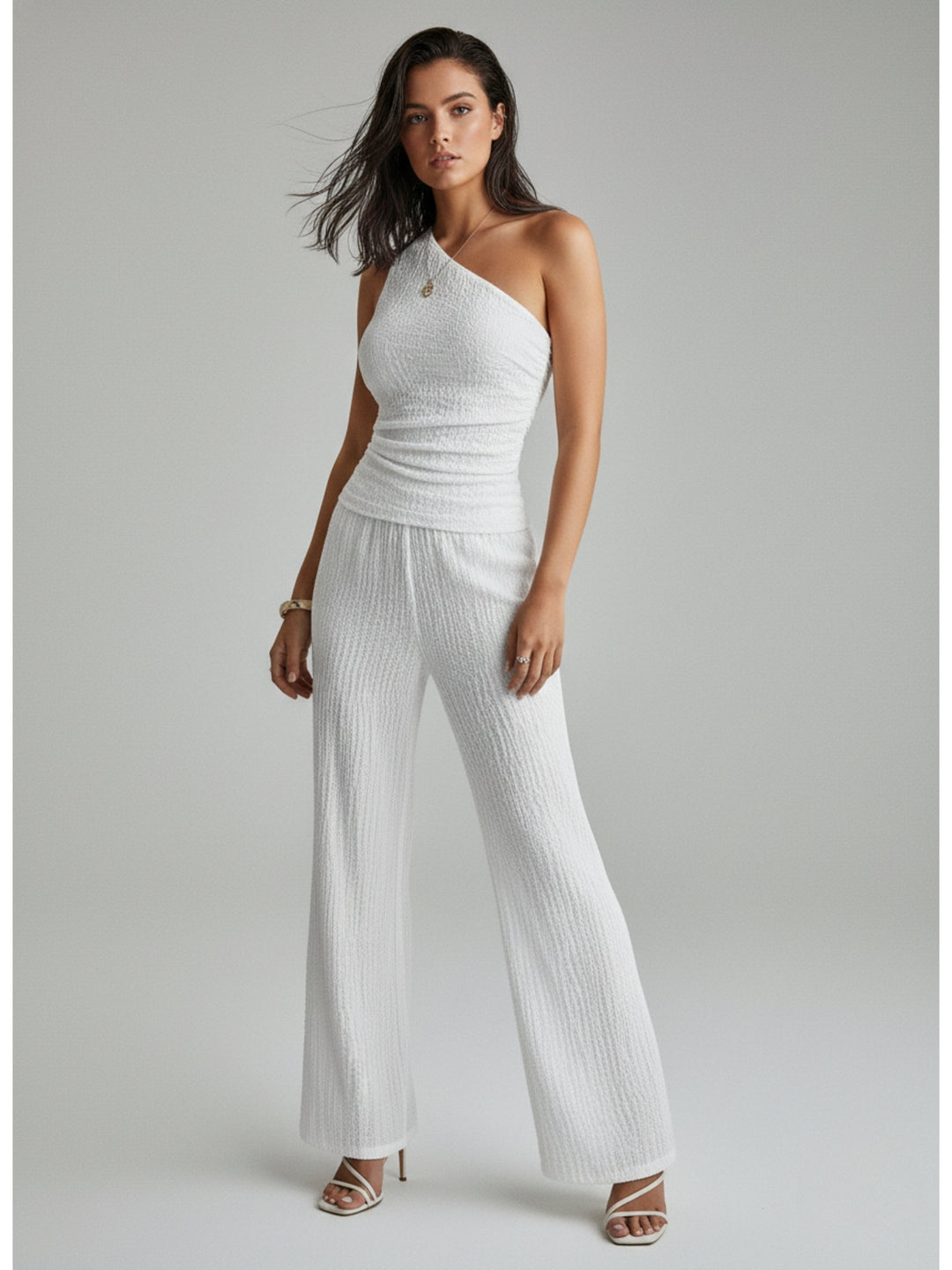White One Shoulder Top And Pant Co-Ord Set