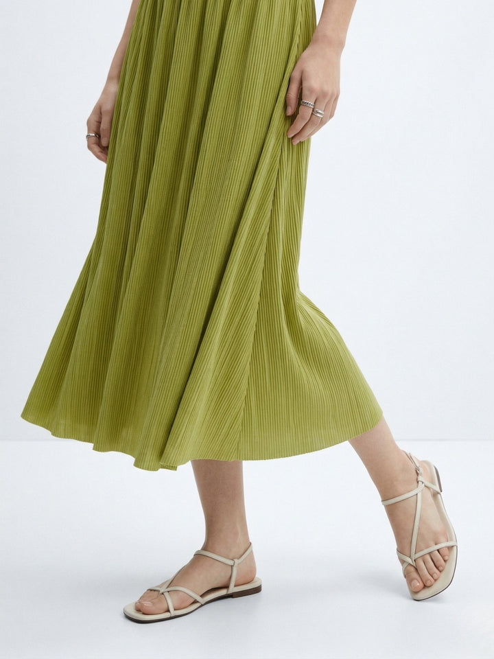 Green Plisse Midi Skirt