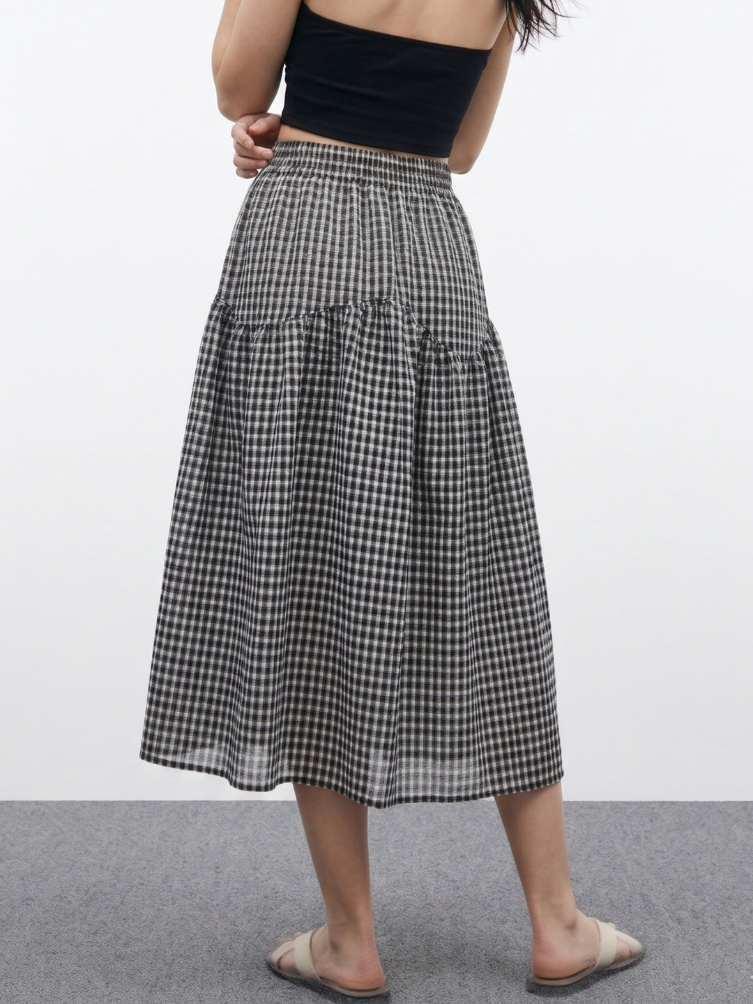 Black High Waist Checkered Skirt