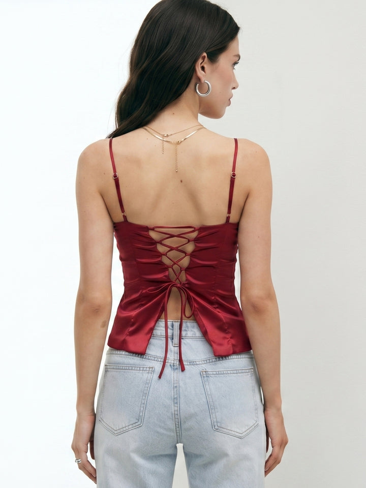 Red Spaghetti Strap Fitted Cami Top