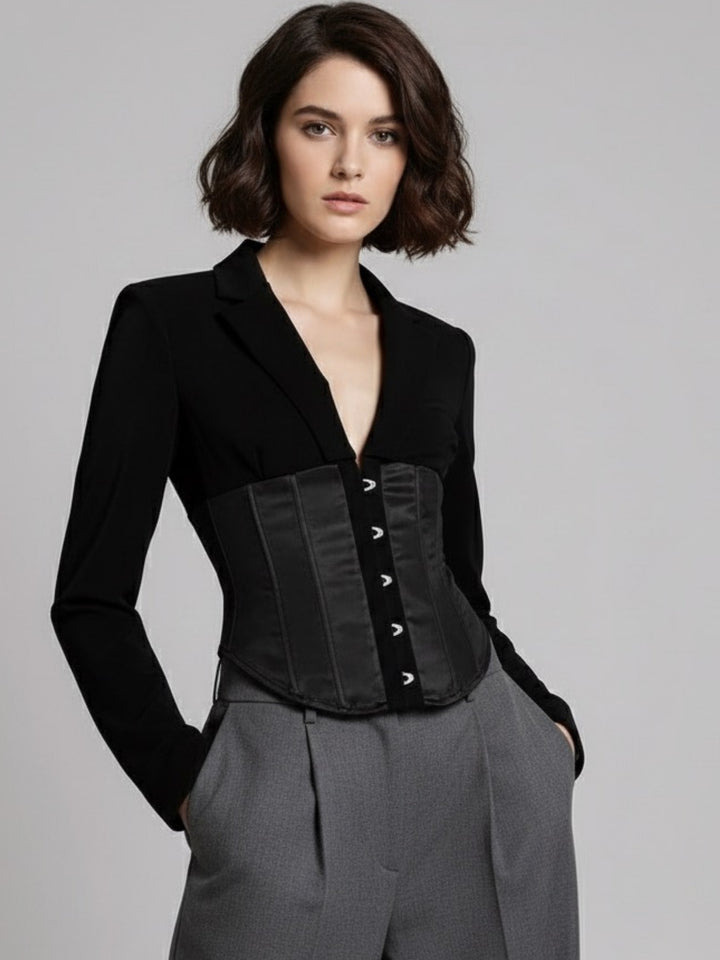 Black Plunge Neck Corset Top