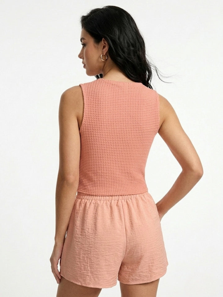 Peach Beige Vest Top With Shorts
