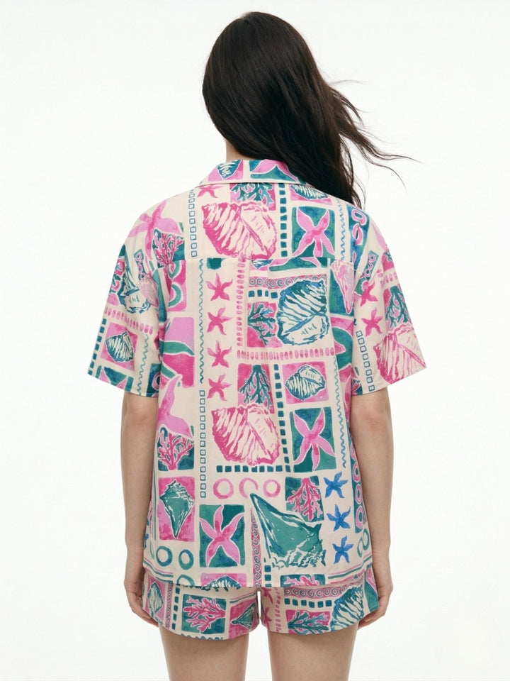multi Printed Oversized Shirt And Shorts Co-Ord Set