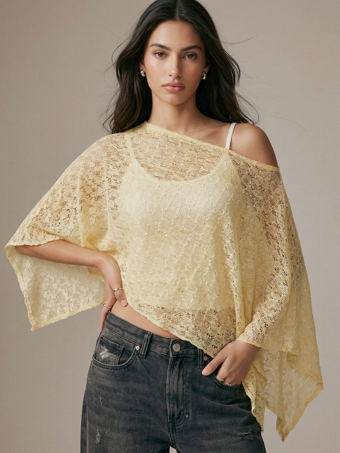 Yellow One Shoulder Textured Top