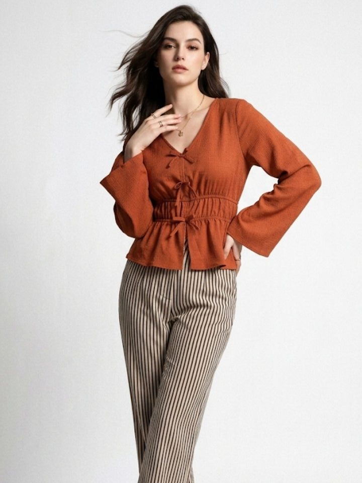 Brown Blouse And Trousers Co-Ord Set