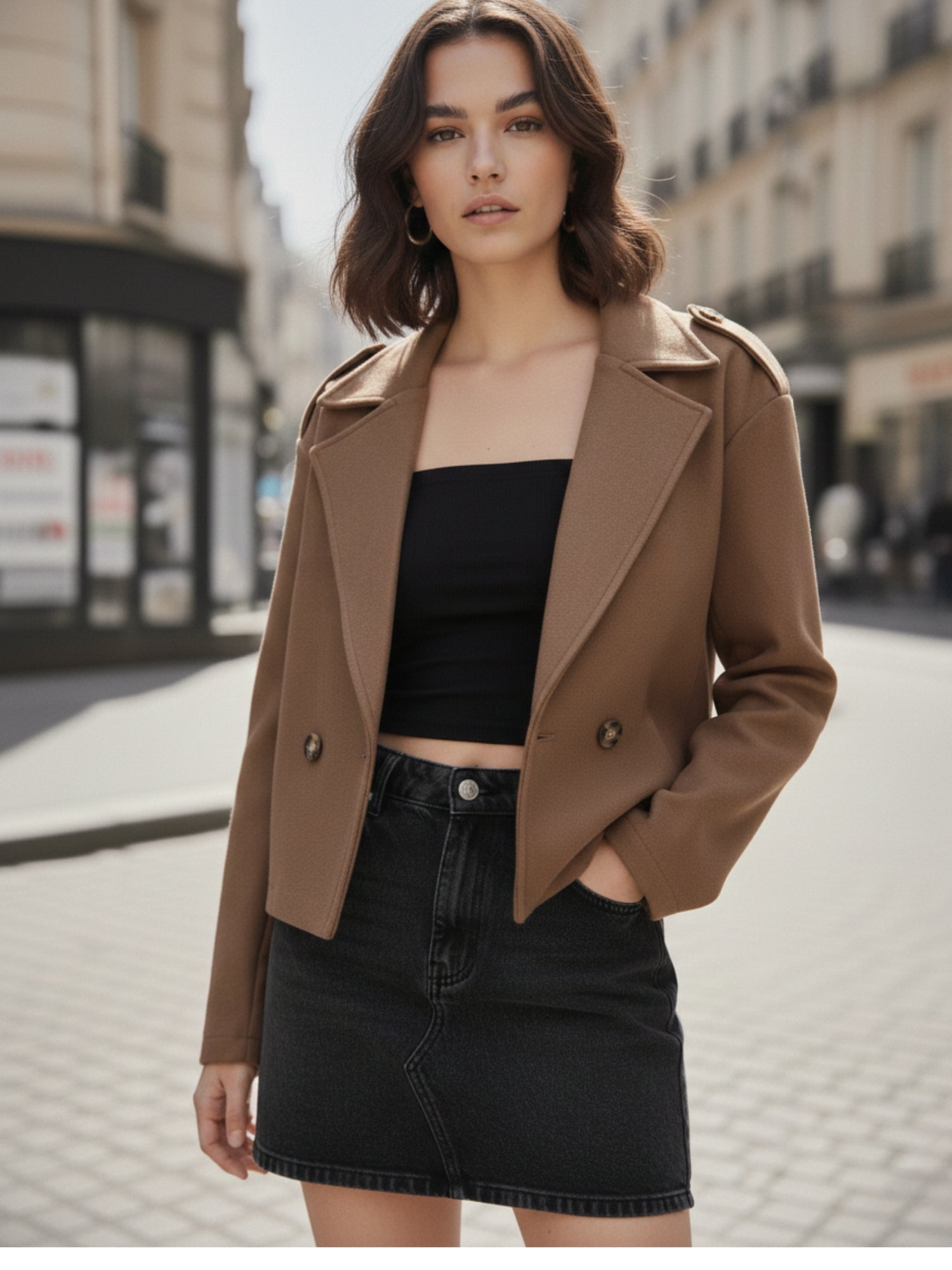 Brown Cropped Stylized Collar Coat