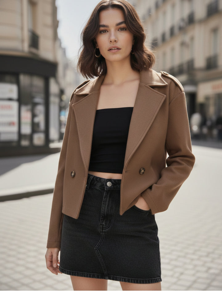 Brown Cropped Stylized Collar Coat