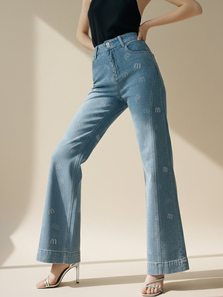 Light Blue Double Buttoned Printed Jeans
