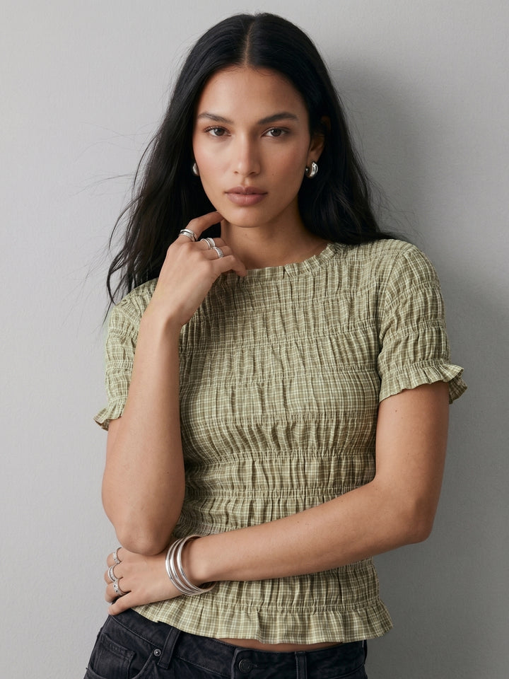 Mint Smocked Fitted Top