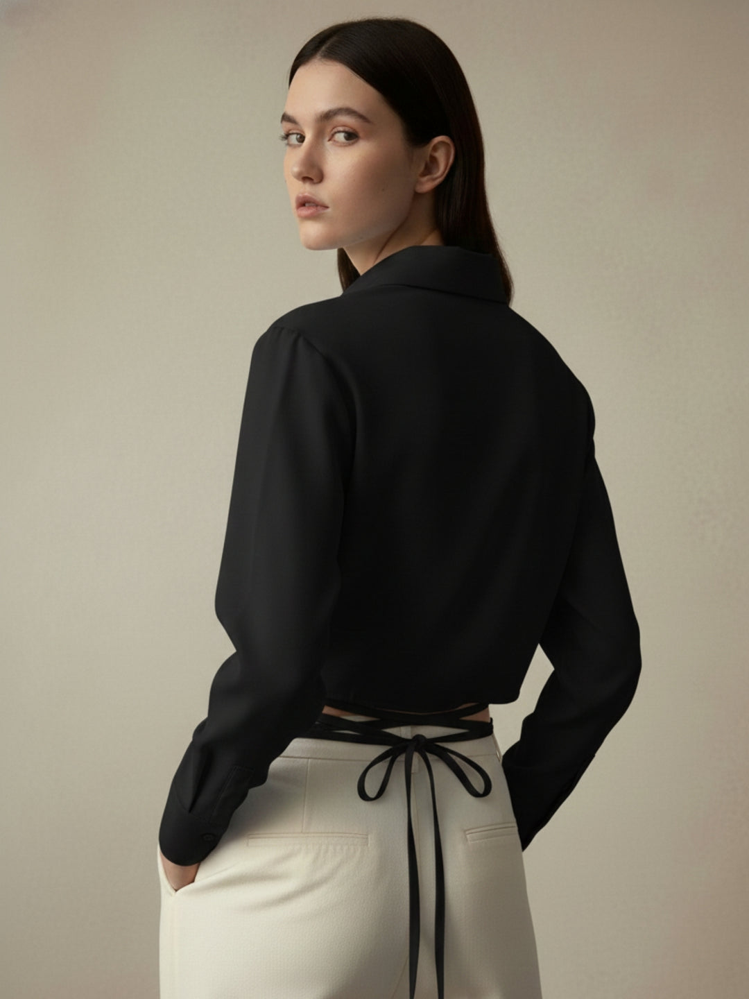 Black Back Tie-Up Collared Shirt