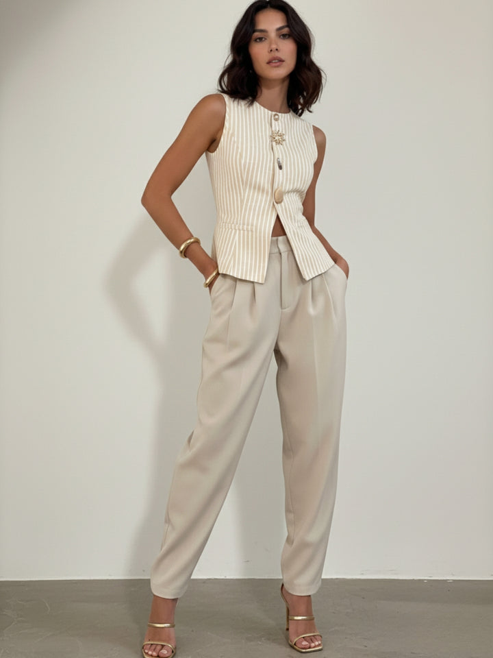 Yellow Sleeveless Metal Trim Front Slit Vest