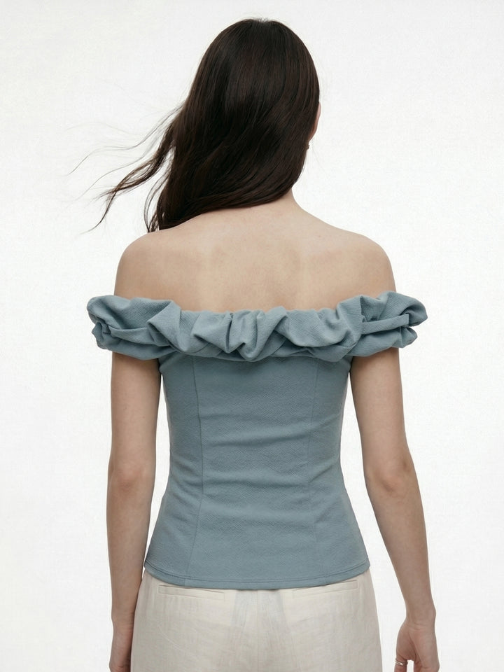 Teal Off-Shoulder Thick Ruffled Top
