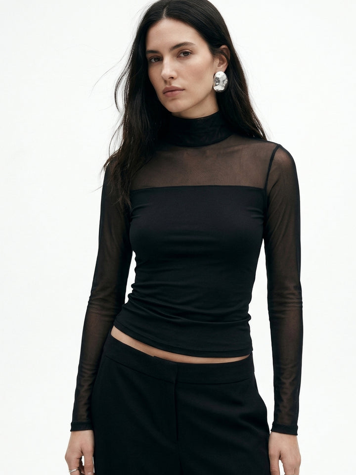 Black Full Sleeve Mesh Top