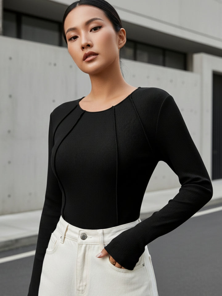 Black Full Sleeve Mock Neck Top
