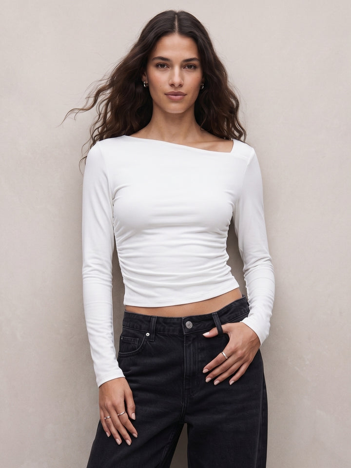 White Full Sleeve Fitted Top