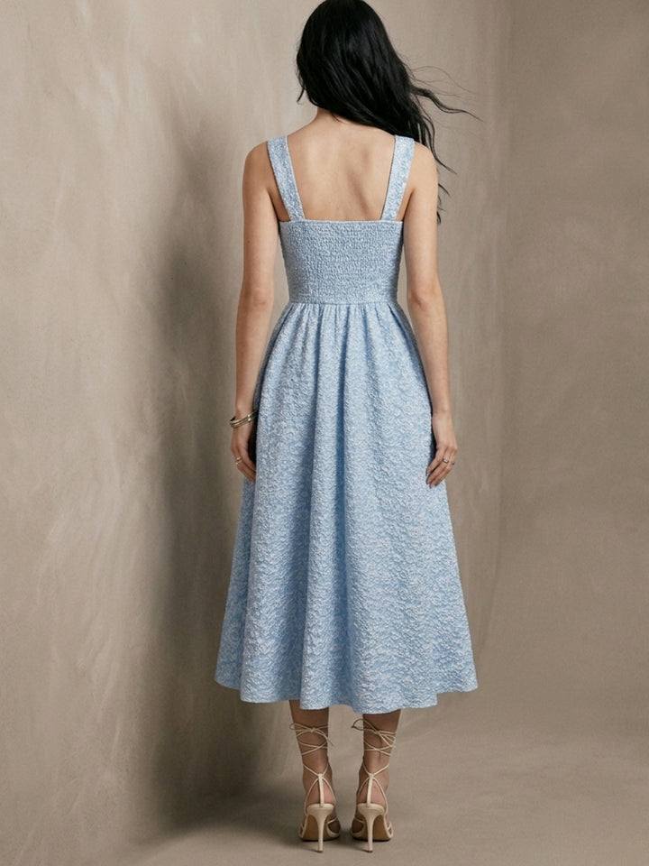 Light Blue Shoulder Strap Textured Dress