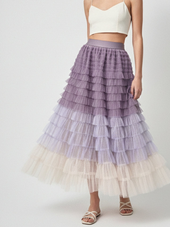 Lilac Ombre Style Ruffled Skirt