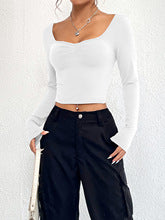 White Full Sleeve Deep Neck Top