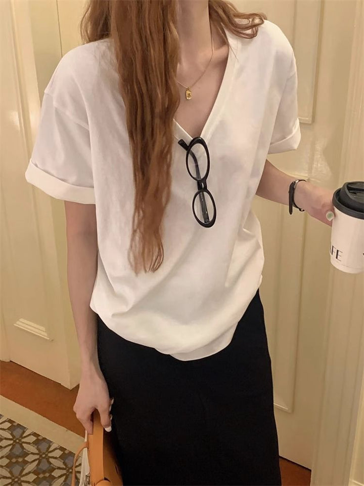 Off White V Neck Oversize Tshirt
