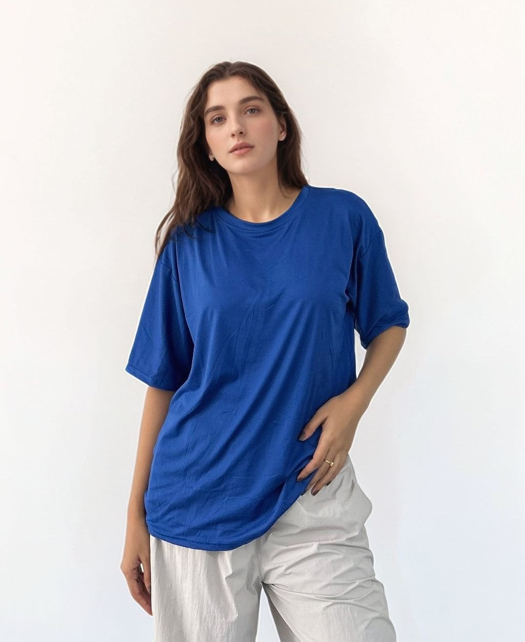 Blue Basic Solid Over-Sized T-Shirt