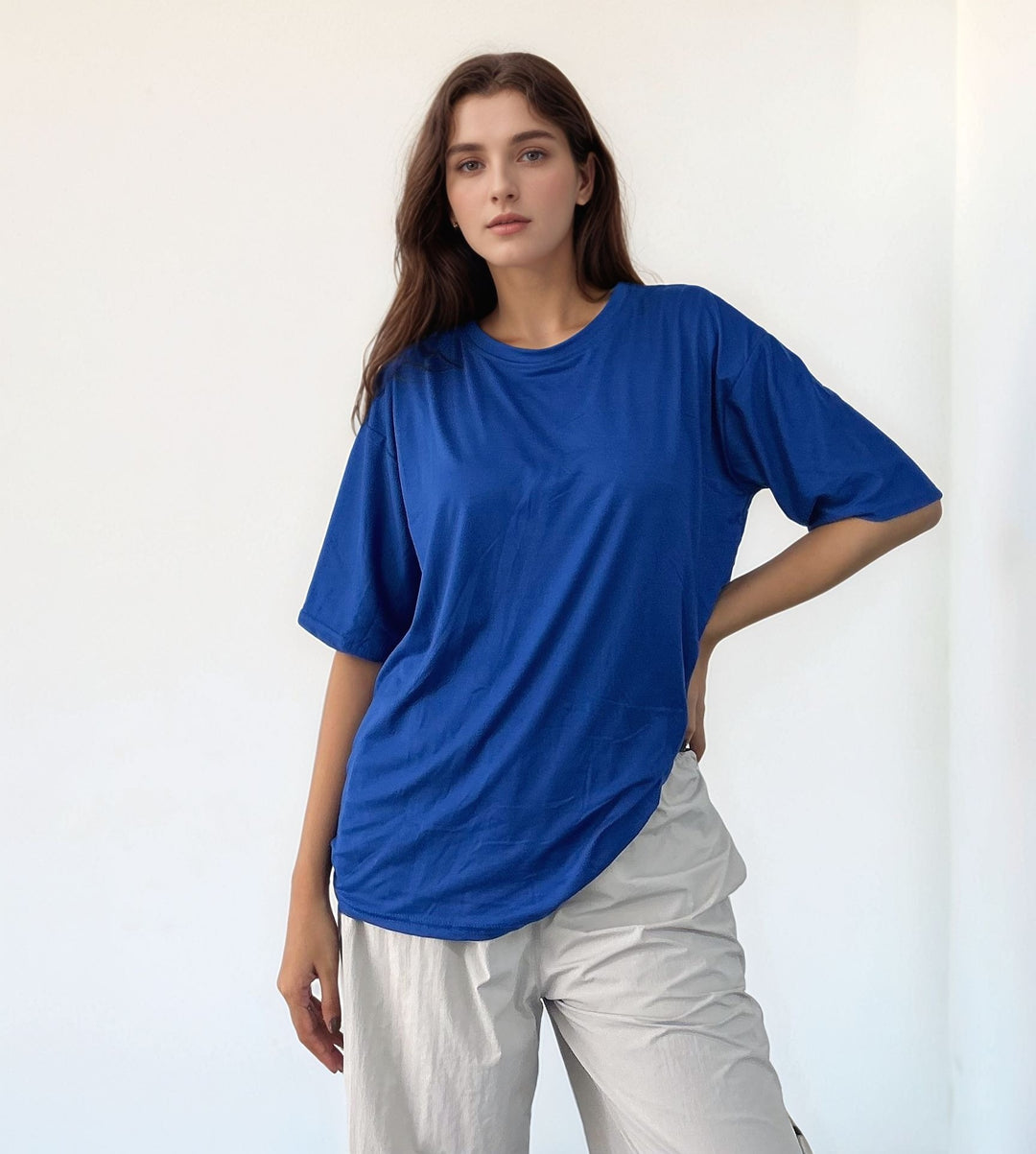 Blue Basic Solid Over-Sized T-Shirt