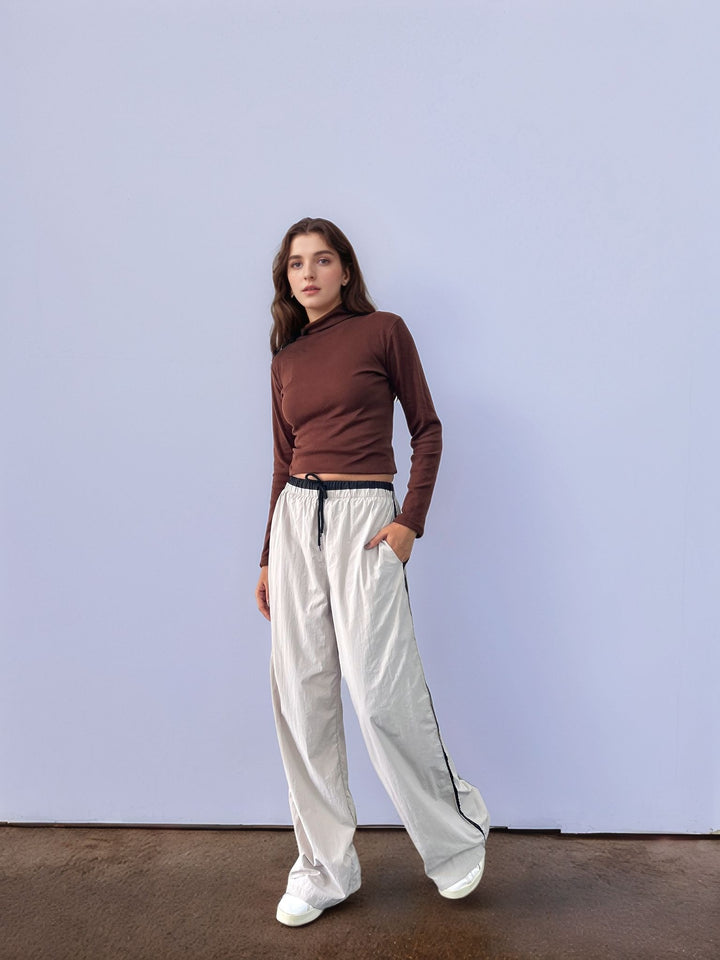 Brown High Neck Ribbed Top