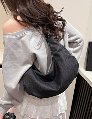 Black Patterned Crescent Shoulder Bag