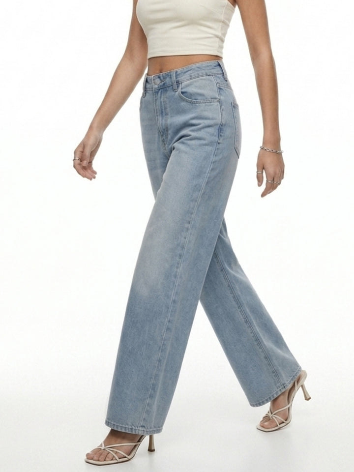 Light Blue Wide Leg Denim Jeans