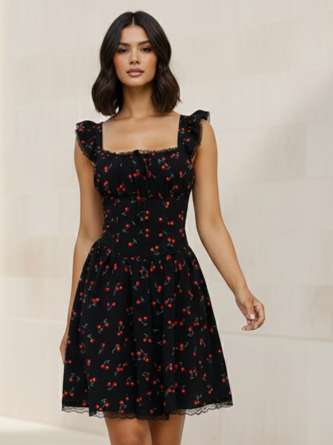 Black Ruffle sleeve square neck dress