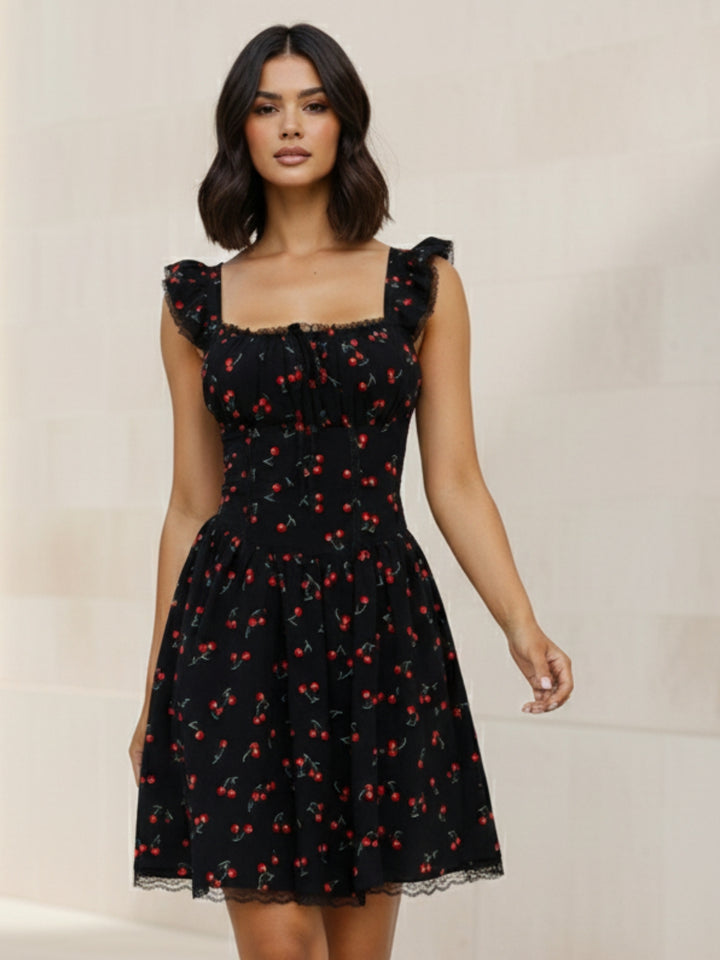 Black Ruffle sleeve square neck dress